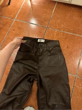 Abercrombie & Fitch Dark Brown Faux Leather High-Rise Jeans